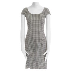 VERSACE brown grey gingham checked scoop neck cap sleeve zip back dress IT38 XS