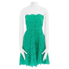 VALENTINO green floral lace strapless scalloped edges mini cocktail dress IT40 S