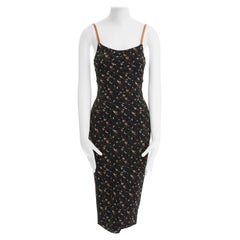 VICTORIA BECKHAM SS15 black floral print textured jersey leather strap dress UK6