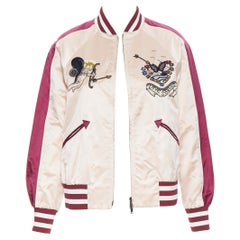VALENTINO Love Fault cupid bead embroidered pink burgundy satin bomber IT36