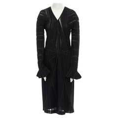 YVES SAINT LAURENT YSL black pleated silk tulle bell sleeve dress FR42 US10 UK14
