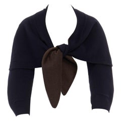 LOUIS VUITTON navy blue double faced wool blend tie front capelet shawl FR36 S