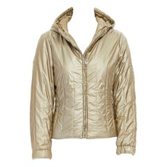 PRADA Metallic Gold Nylon Polyester gepolsterte Winterjacke mit Kapuze IT38 XS