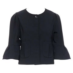 FENDI black fleece wool flounce sleeves jewel collar crop bolero jacket IT38