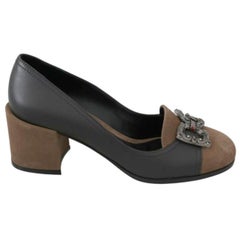 Dolce & Gabbana Black Brown Leather Amore Heels Pumps Shoes DG Logo Box Tags