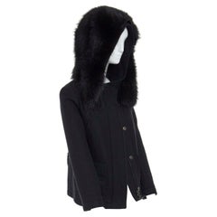 PRADA 100% virgin wool black removable fur hood zip front jacket IT42 M
