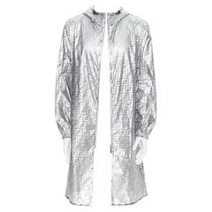 new FENDI Nicki Minaj Prints On metallic silver FF Zucca monogram anorak coat L