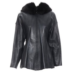 Retro CLAUDE MONTANA IDEAL CUIR fox fur hood fit flared leather jacket FR38 S
