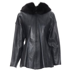 Vintage CLAUDE MONTANA IDEAL CUIR fox fur hood fit flared leather jacket FR38 S