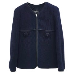  CHANEL Navy Blue Wool Tweed Jacket