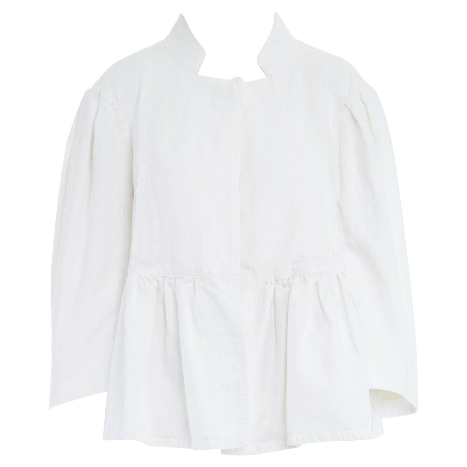 DRIES VAN NOTEN white cotton linen flared hem cropped sleeve oversized jacket XS