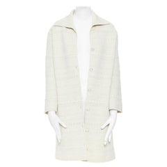 OSCAR DE LA RENTA beige mixed wool quilted knit spread collar long jacket IT42 M
