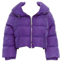 PRADA purple nylon padded convertible hood 3/4 sleeves cropped down jacket IT38