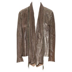 ROBERTO CAVALLI brown metallic python chained shawl A-line leather jacket IT46 L