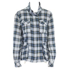 ISABEL MARANT ETOILE blue green checker cotton zip front shirt jacket US0 XS