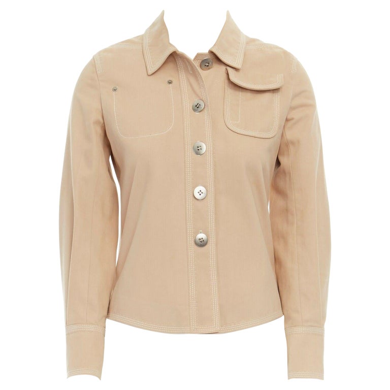 LOUIS VUITTON beige cotton white overstitched pocket detail shirt jacket  FR36 S For Sale at 1stDibs