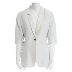 ELIZABETH JAMES light grey viscose ruched short sleeve blazer jacket US2 S