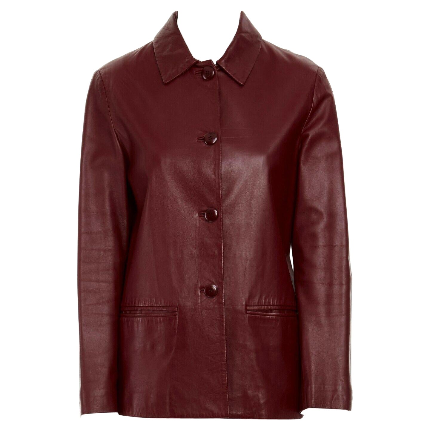 SALVATORE FERRAGAMO red leather spread collar button front jacket IT40 S