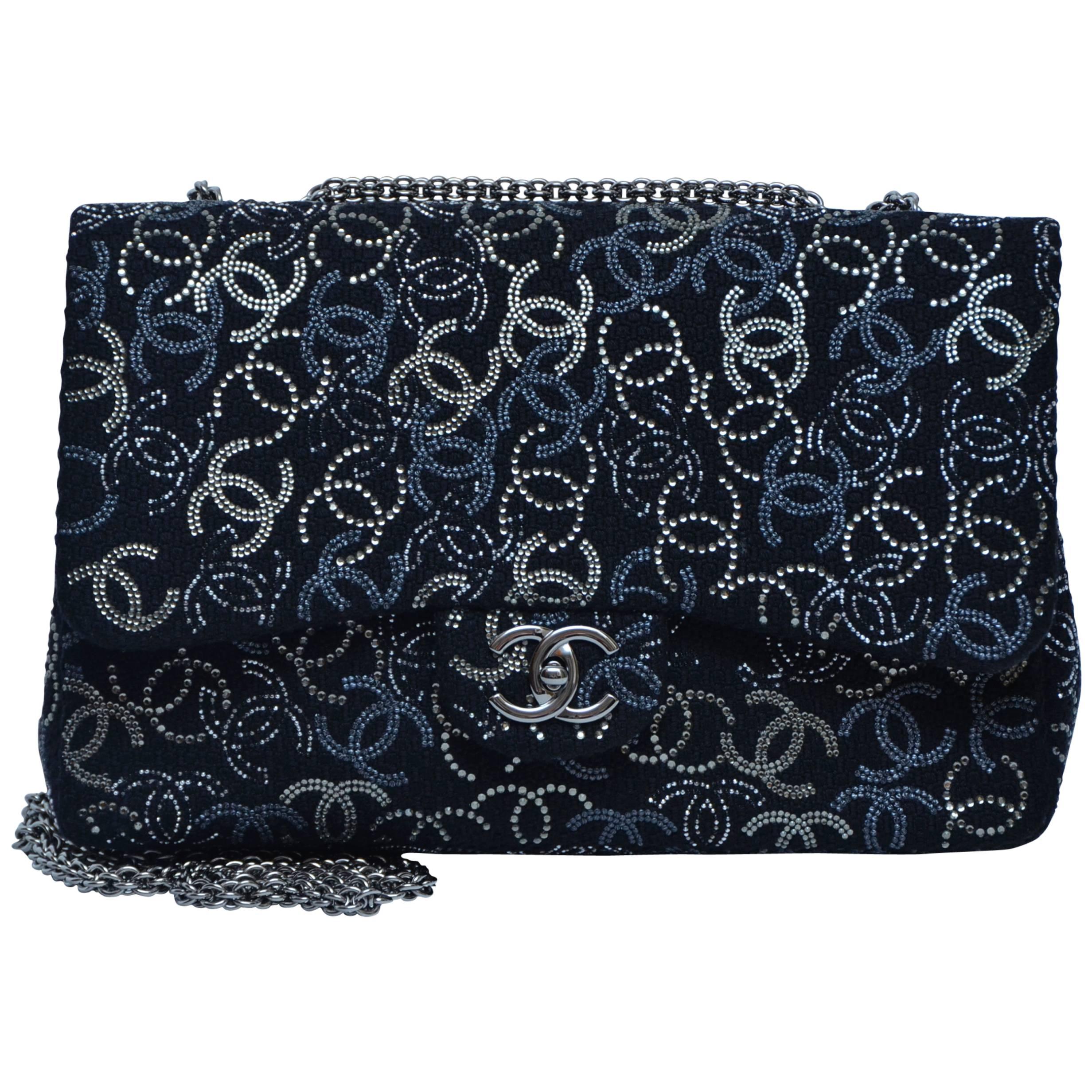 CHANEL "Strass"  Paris-Shanghai  Jumbo Tweed Single Flap Handbag  Mint/New