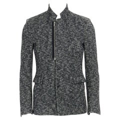 KRIS VAN ASSCHE grey wool blend herringbone zip lapel slim casual jacket EU46 S
