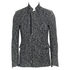 KRIS VAN ASSCHE Graue, schlanke, lässige Jacke aus Wollmischung mit Reißverschluss und Fischgrätenmuster EU46 S