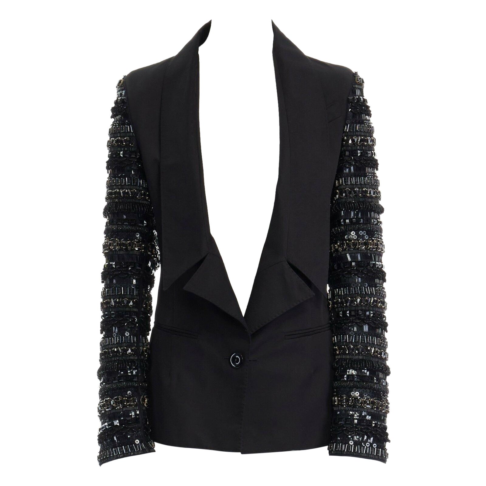 ANTONIO BERARDI black crystal jewel bead encrusted sleeves blazer jacket IT40 S