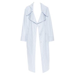 MAISON MARGIELA 2017 blue white pinstripe oversized double breasted coat IT40 S