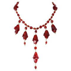 Vintage Miriam Haskell Cherry Red Glass Necklace 