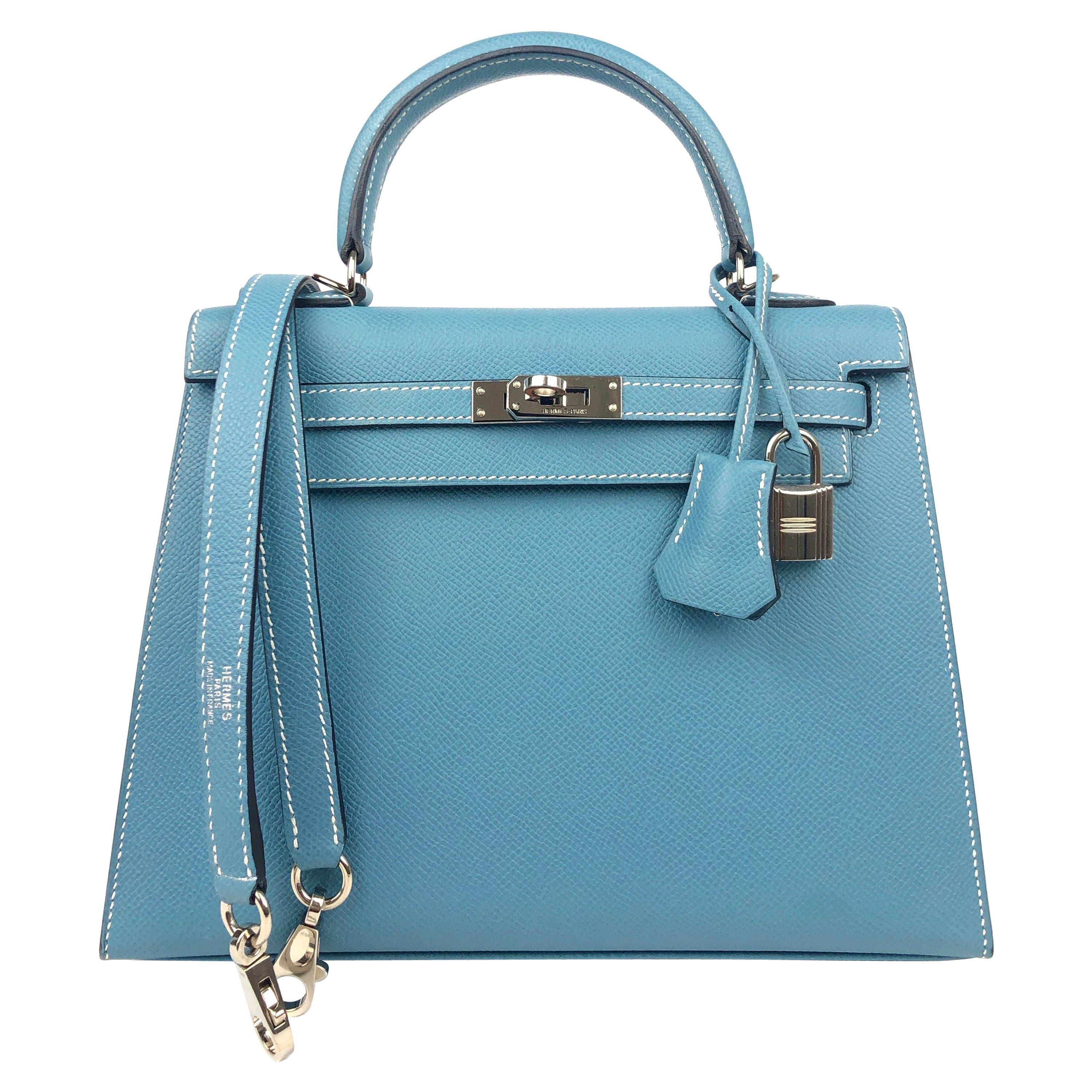 Hermes Kelly 25 Blue Frida With Gold Hardware, Preowned In Box, Z Stamp