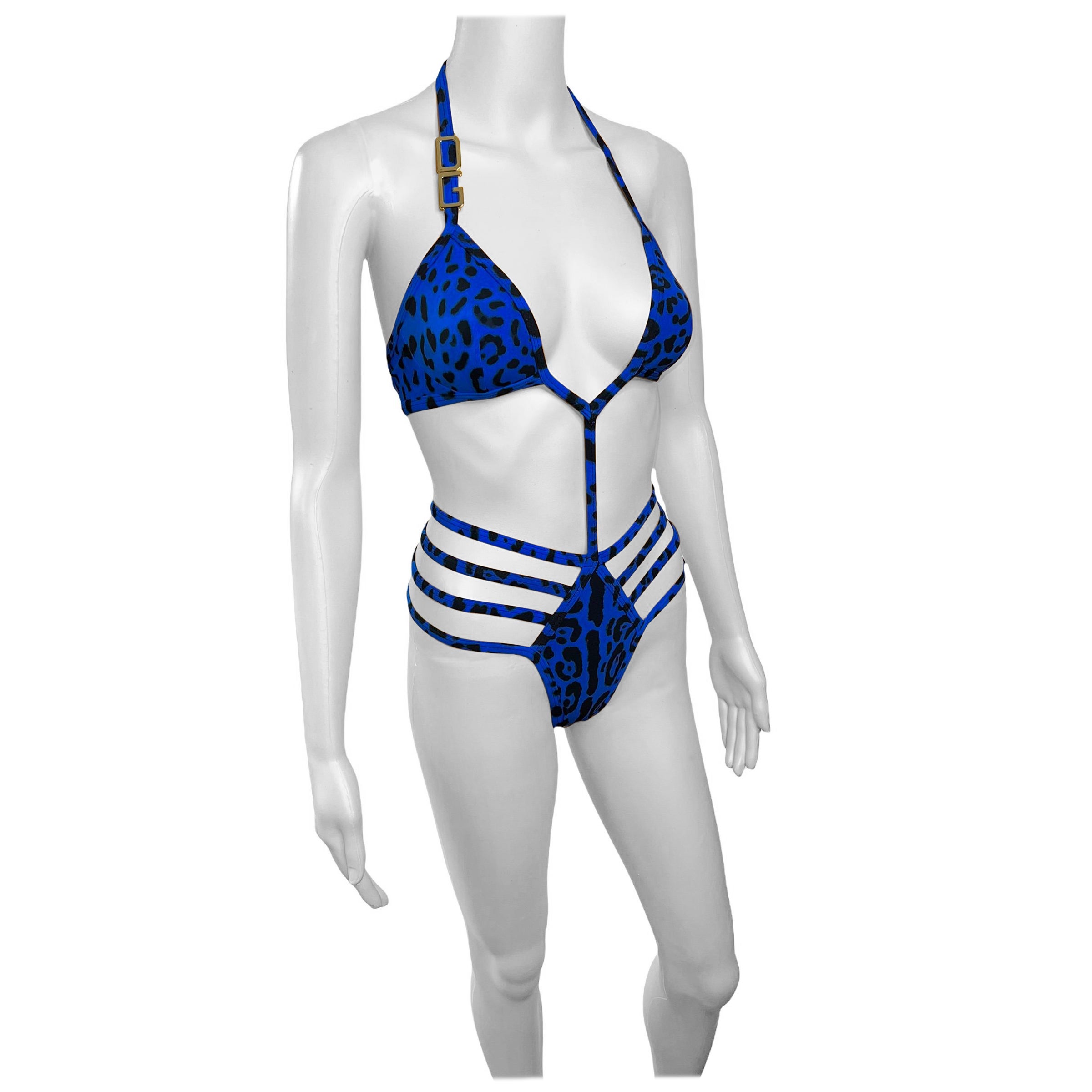 Dolce & Gabbana Unworn Logo Cutout Strappy Bodysuit Monokini Swimsuit Swimwear For Sale