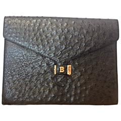 MINT. 80's Vintage BALLY, genuine black ostrich leather document case, portfolio