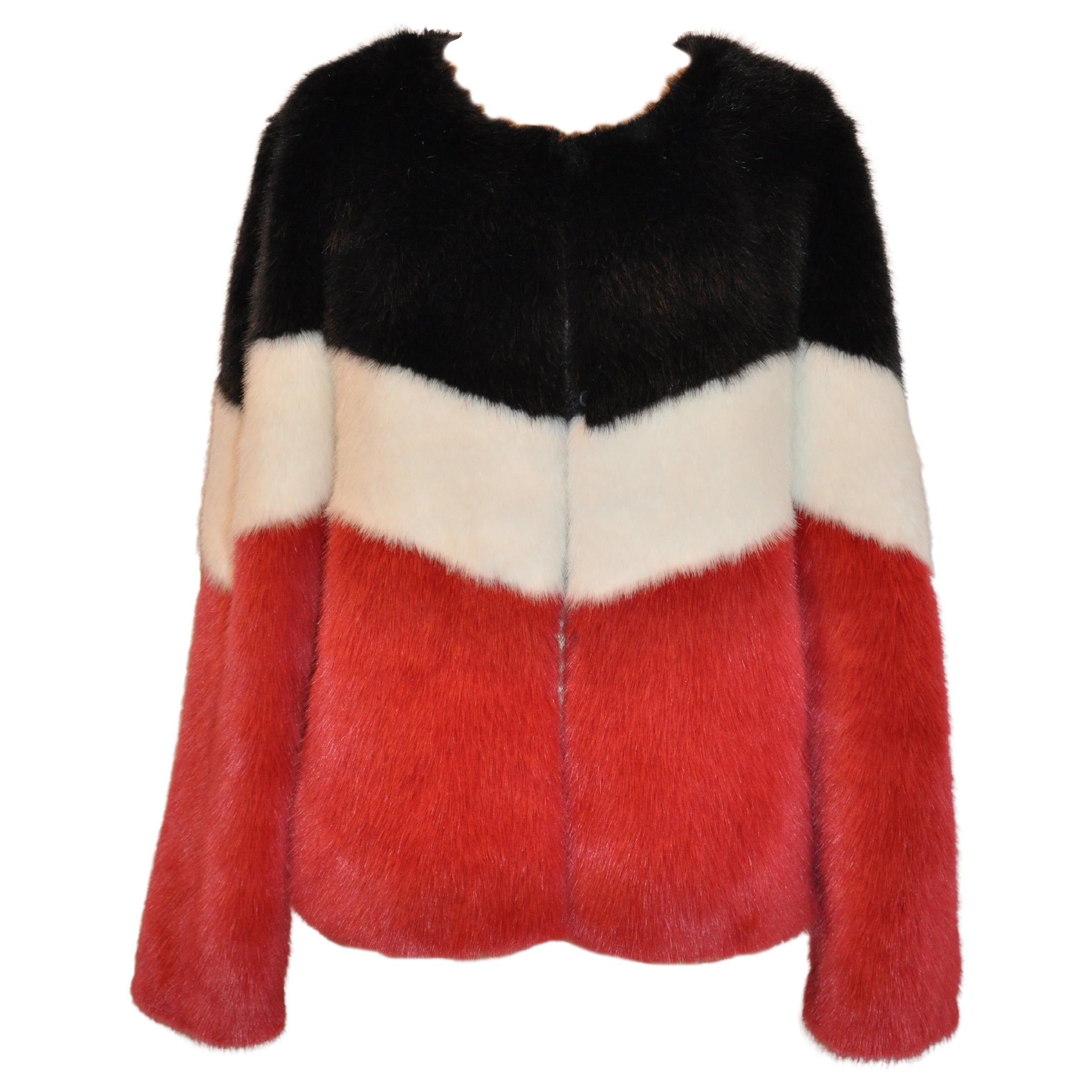 Winter-White, Italian-Red & Midnight-Black Cropped Faux-Fur "Mink" Jacket For Sale
