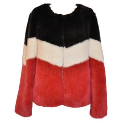 Winter-White, Italian-Red & Midnight-Black Cropped Faux-Fur "Mink" Jacket