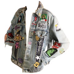 Vintage Levis oversized denim leather tassel patchwork embroidered coat jacket 