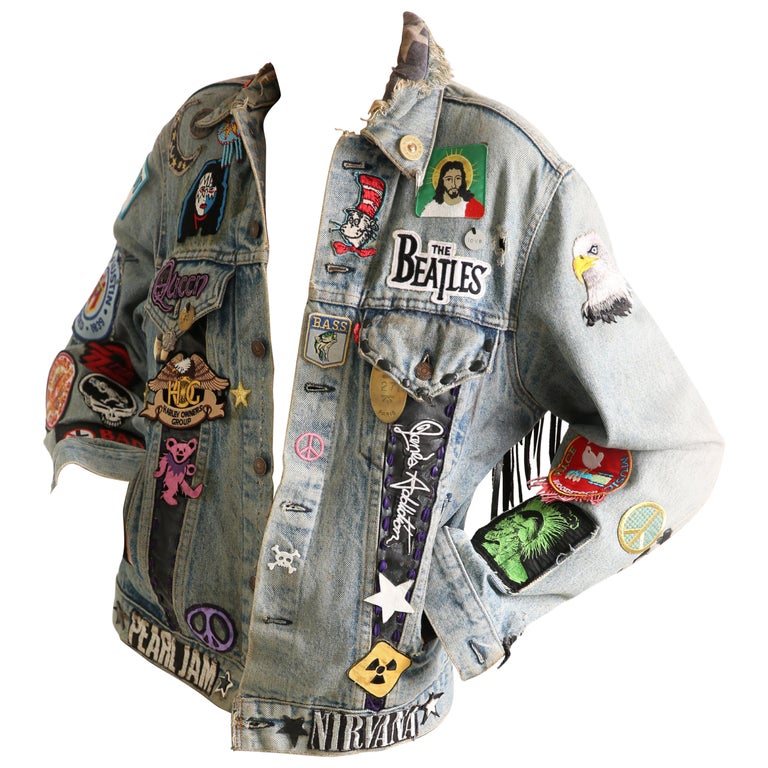 Vintage Levis oversized denim leather tassel patchwork embroidered coat  jacket at 1stDibs