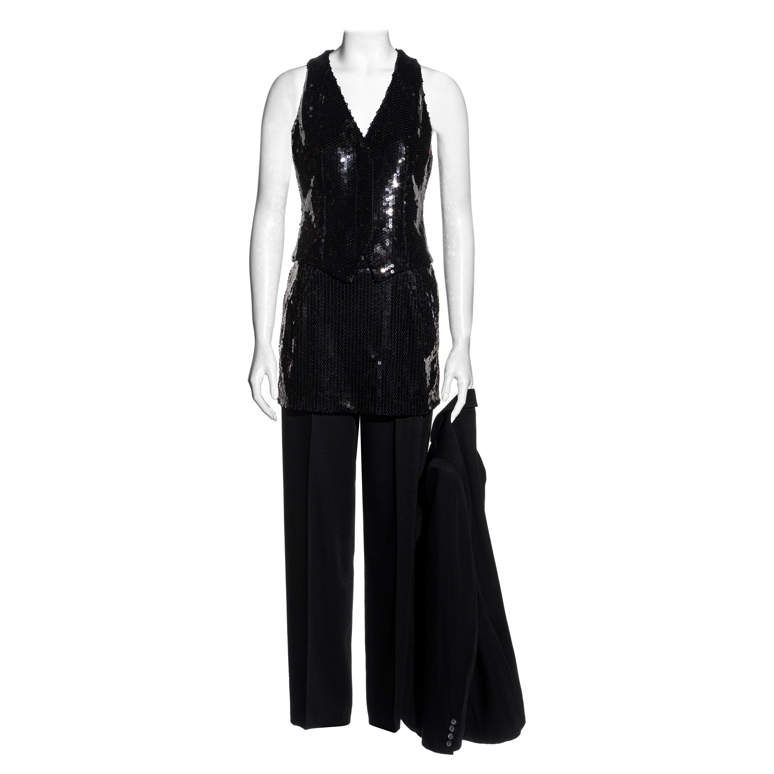 Alexander McQueen black wool and sequin four-piece 'Joan' suit, fw 1998 For Sale