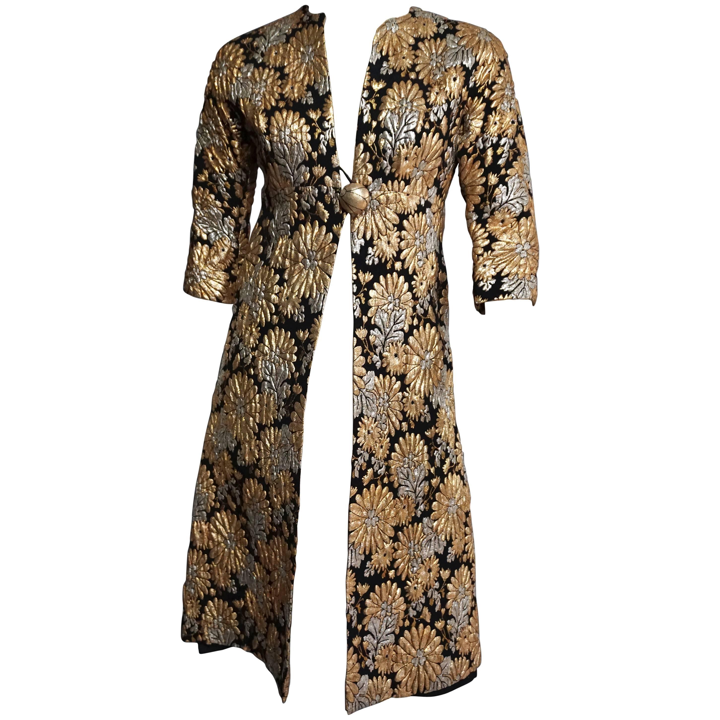 SUZY PERETTE Gold & Silver Lame Floral Print Coat with