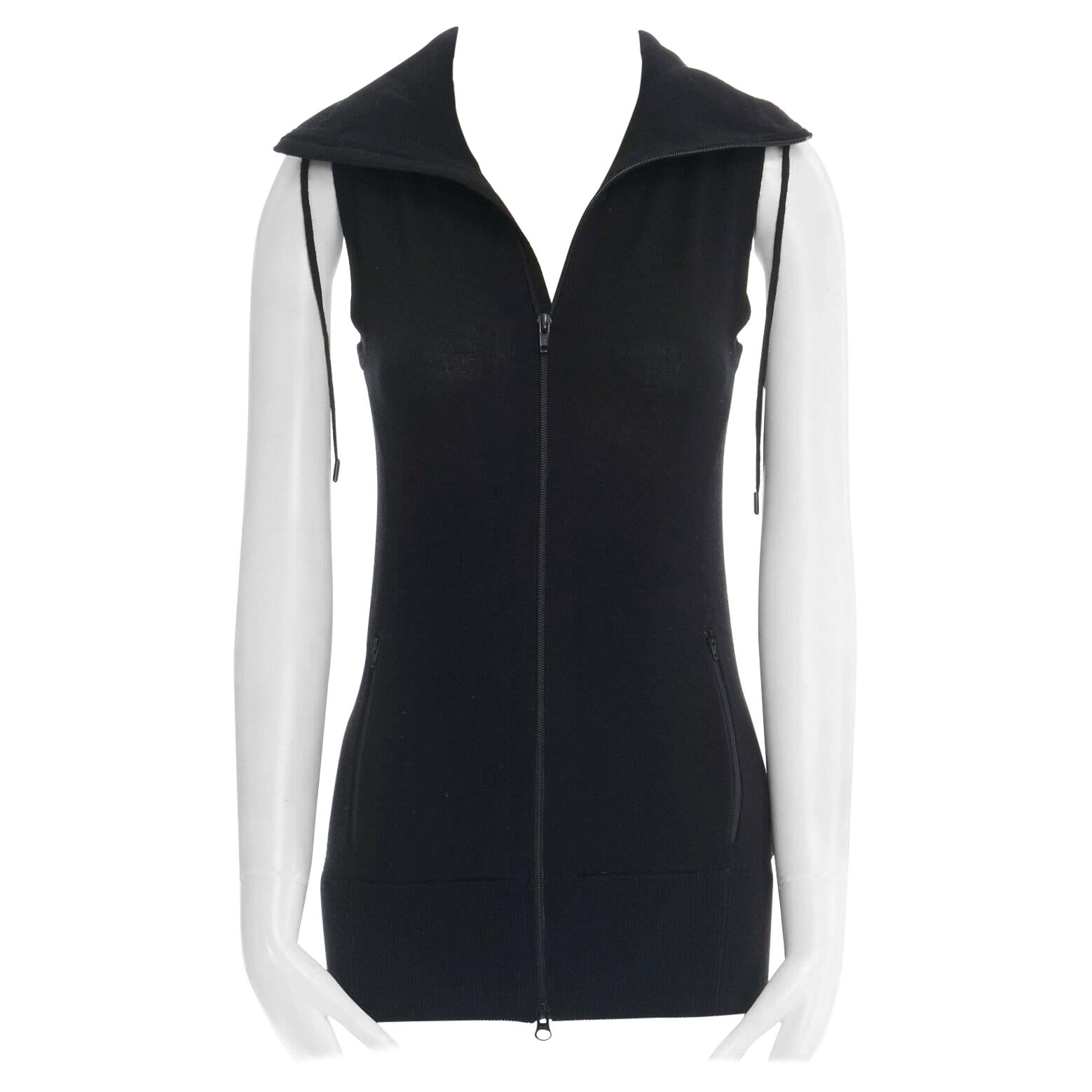 THEORY black wool blend high collar drawstring zip front sleeveless vest XS