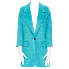 MAX MARA teal blue mohair wool single button notched lapel 2 pocket coat US8 M