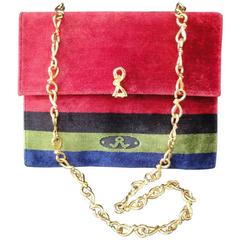 80's Vintage Roberta di Camerino red, navy green velour clutch shoulder purse