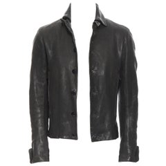 ANN DEMEULEMEESTER black leather dual collar button front fitted jacket XS