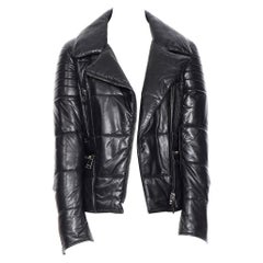 RICK OWENS 100% leather navy blue asymmetric zip cap sleeve biker jacket IT38