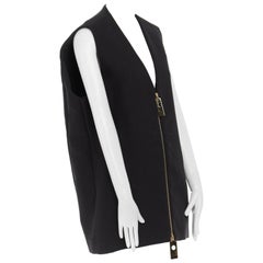 MARNI black stiff cotton gold tone rectangular zip oversize boxy fit vest IT40