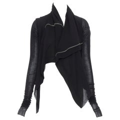 RICK OWENS 100% silk black extra long fitted jersey sleeve biker jacket US4 XS