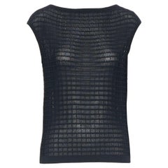 DONNA KARAN DKNY black rayon block knit boat-neck sleeveless vest top S