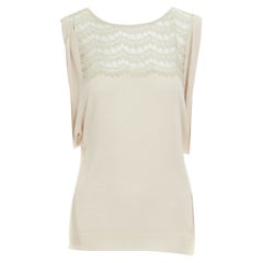 VALENTINO beige lace trimmed draped sleeveless sweater vest top S