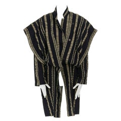 ISSEY MIYAKE Vintage 1980s schwarz gold gestreift Samurai Schulter Wollmantel M US8