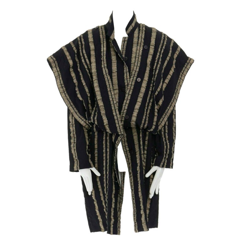 ISSEY MIYAKE Vintage 1980s black gold striped samurai shoulder 