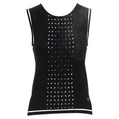 ROBERTO CAVALLI black viscose polyester geometric cut-out sheer insert vest IT40