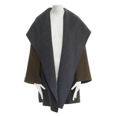 VINCE cappotto invernale bicolore verde scuro con cappuccio e fodera in lana grigia XS